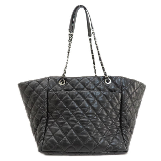 CHANEL Tote Bag lambskin black Matelasse SilverMetal Women Used Authentic