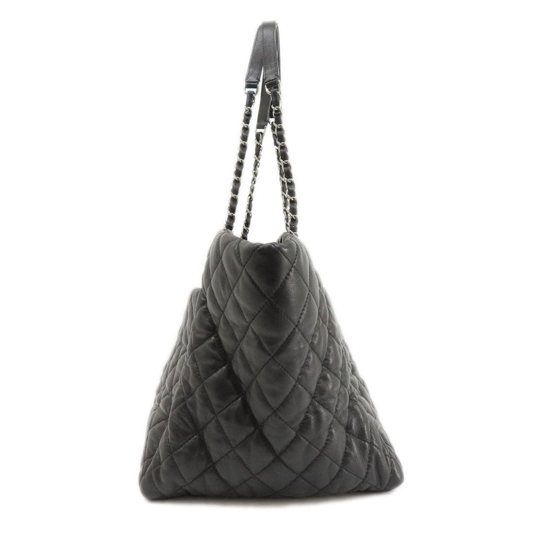 CHANEL Tote Bag lambskin black Matelasse SilverMetal Women Used Authentic