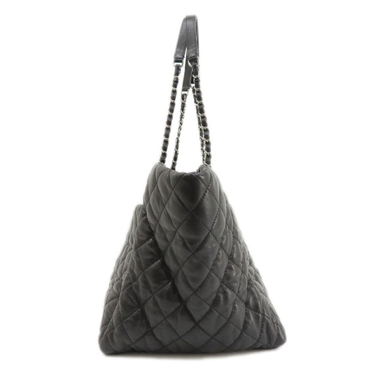 CHANEL Tote Bag lambskin black Matelasse SilverMetal Women Used Authentic