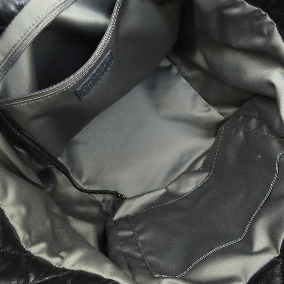 CHANEL Tote Bag lambskin black Matelasse SilverMetal Women Used Authentic