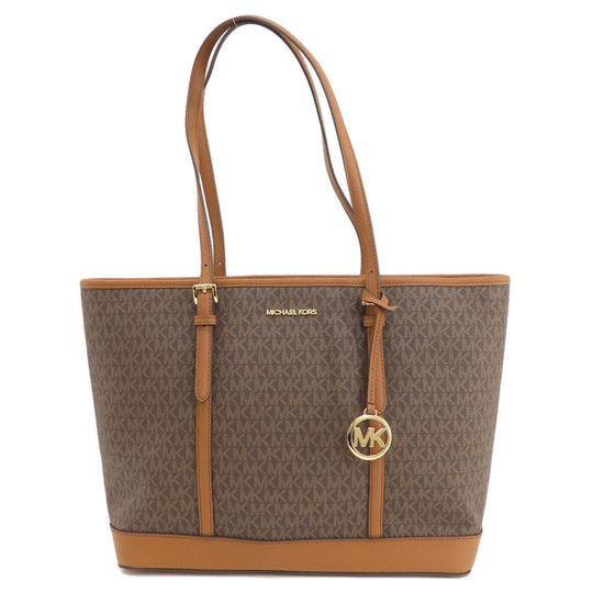 MICHAEL KORS Tote Bag PVC Brown MK signature Women Used Authentic