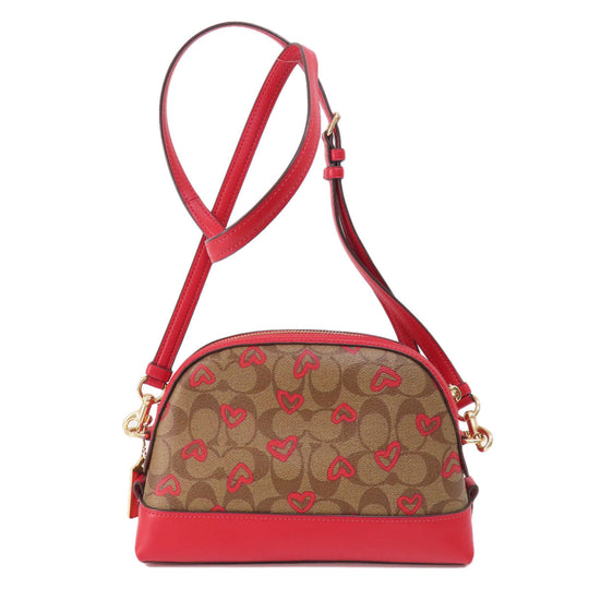 COACH Shoulder Bag 91015 PVC, Leather Brown Long Shoulder Signature Heart Women Used Authentic