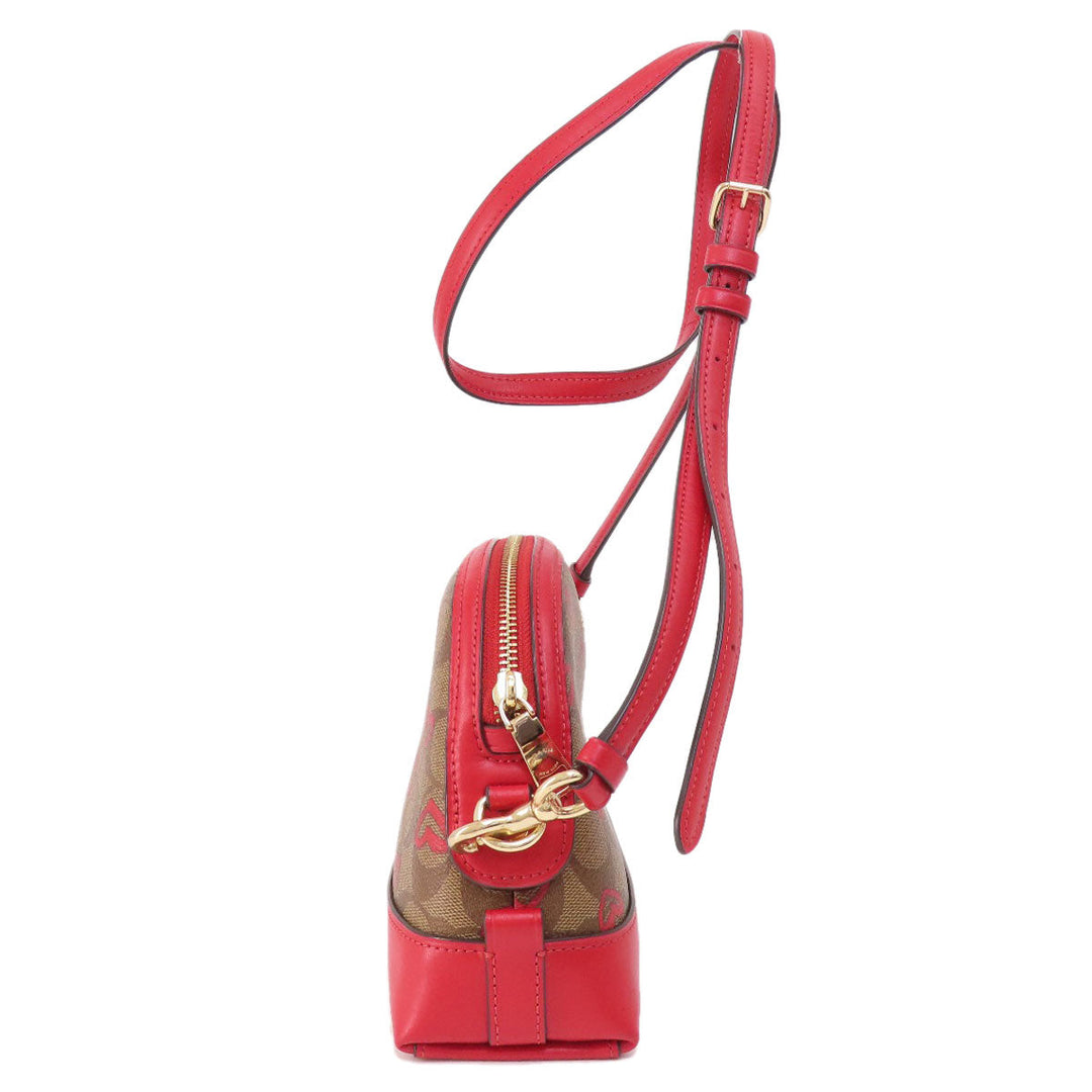 COACH Shoulder Bag 91015 PVC, Leather Brown Long Shoulder Signature Heart Women Used Authentic