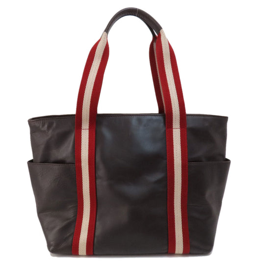 BALLY Tote Bag leather Brown Barry Stripe Women Used Authentic