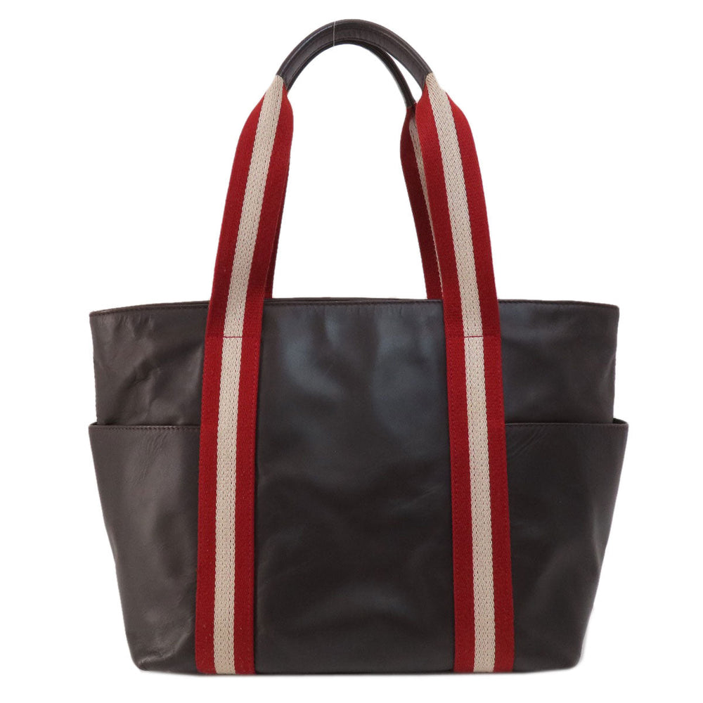 BALLY Tote Bag leather Brown Barry Stripe Women Used Authentic