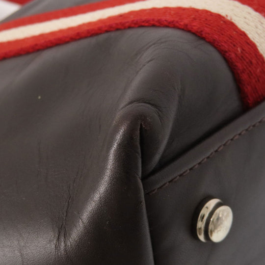 BALLY Tote Bag leather Brown Barry Stripe Women Used Authentic