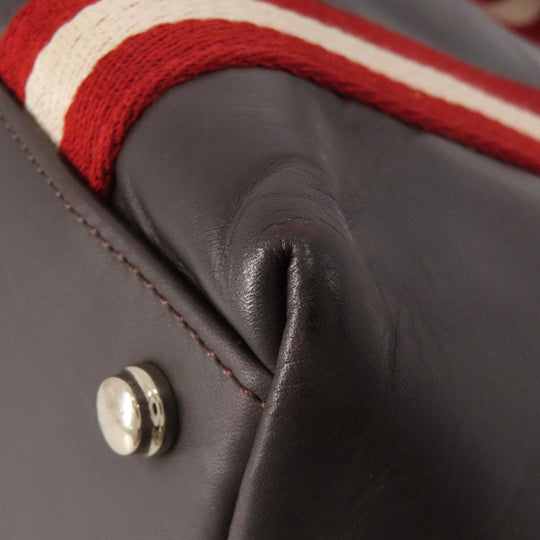 BALLY Tote Bag leather Brown Barry Stripe Women Used Authentic
