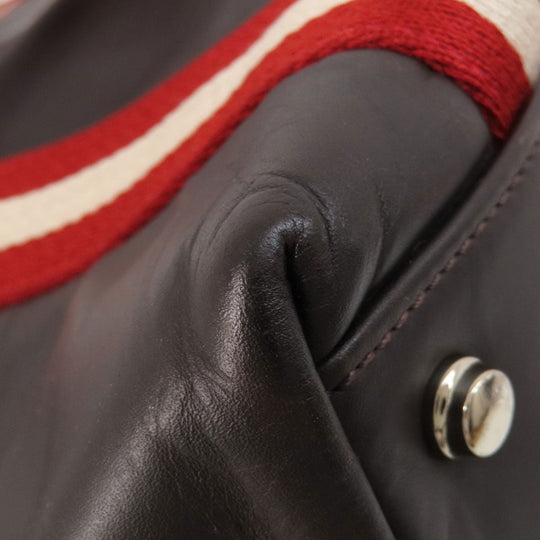 BALLY Tote Bag leather Brown Barry Stripe Women Used Authentic