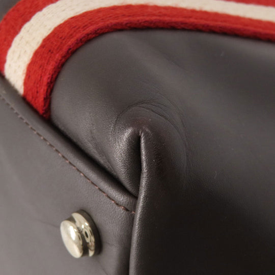 BALLY Tote Bag leather Brown Barry Stripe Women Used Authentic