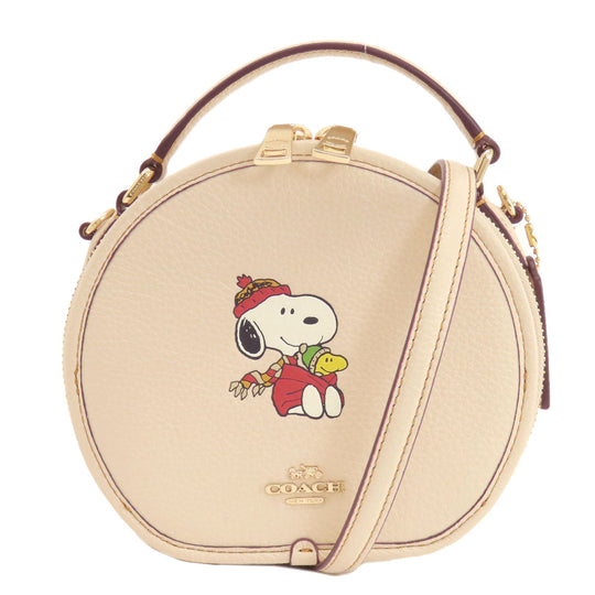 COACH Handbag CE845 leather beige Canteen Peanuts Collaboration 2WAY Women Used Authentic