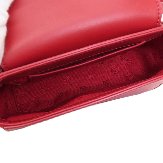 Tory Burch Shoulder Bag leather Red logo Women Used Authentic