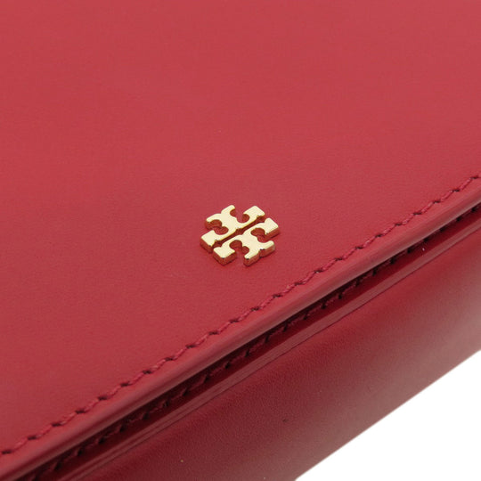 Tory Burch Shoulder Bag leather Red logo Women Used Authentic