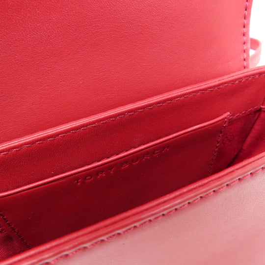 Tory Burch Shoulder Bag leather Red logo Women Used Authentic