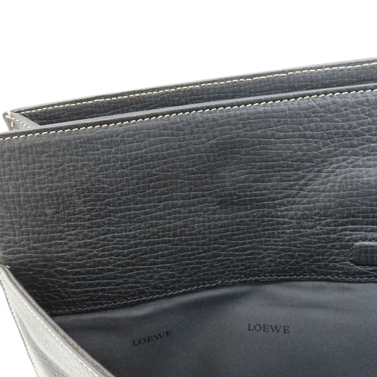 LOEWE Tote Bag leather black logo Women Used Authentic