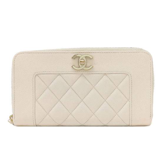 CHANEL Long Wallet Purse Grained Calfskin Skin white Mademoiselle Gold Metal