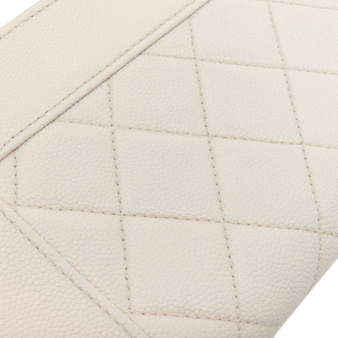 CHANEL Long Wallet Purse Grained Calfskin Skin white Mademoiselle Gold Metal