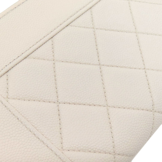 CHANEL Long Wallet Purse Grained Calfskin Skin white Mademoiselle Gold Metal