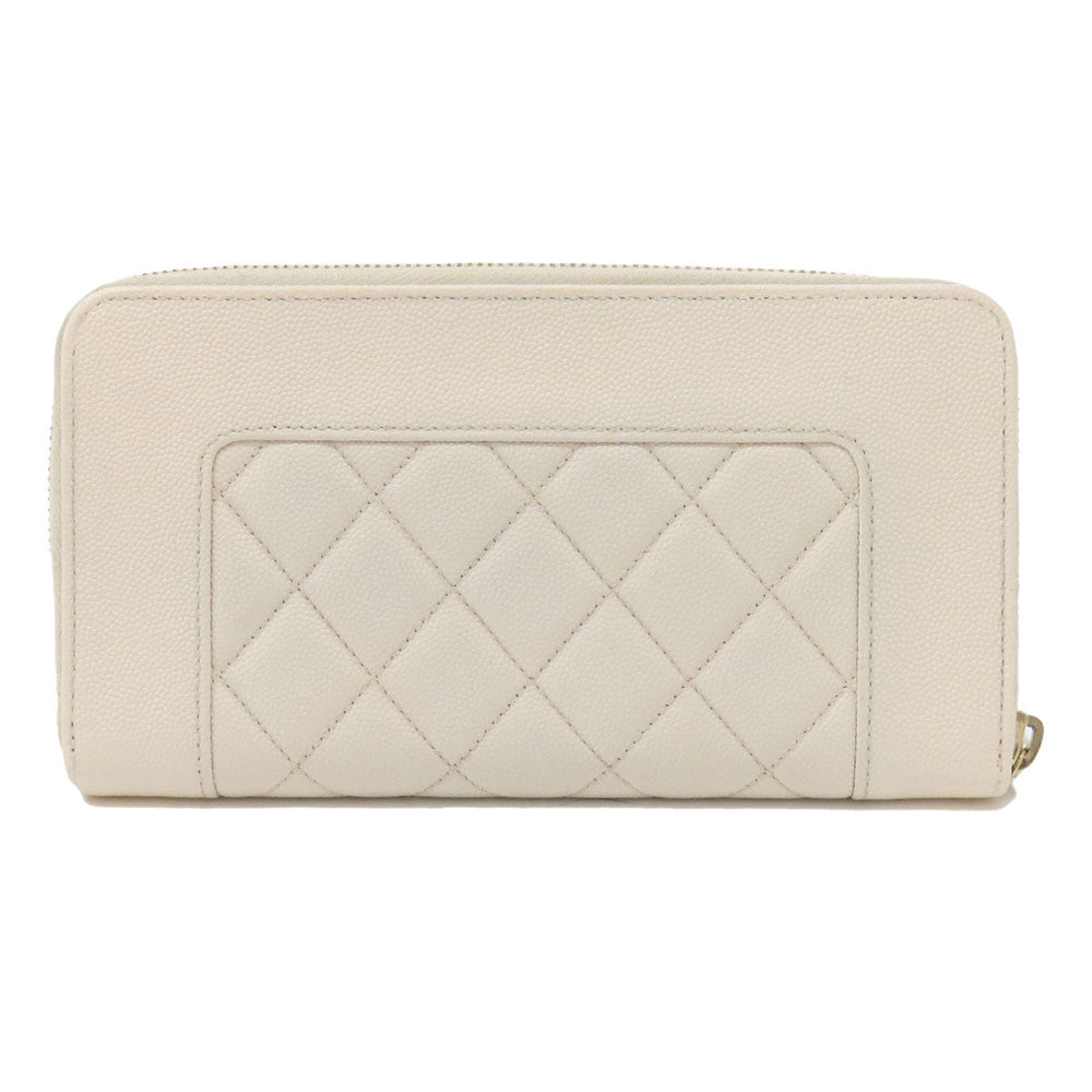 CHANEL Long Wallet Purse Grained Calfskin Skin white Mademoiselle Gold Metal