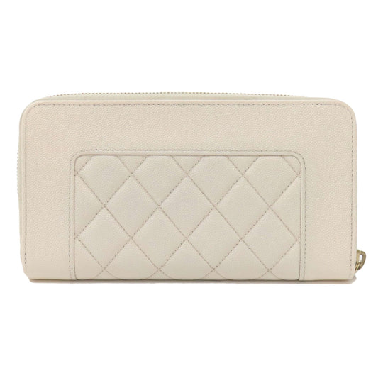 CHANEL Long Wallet Purse Grained Calfskin Skin white Mademoiselle Gold Metal