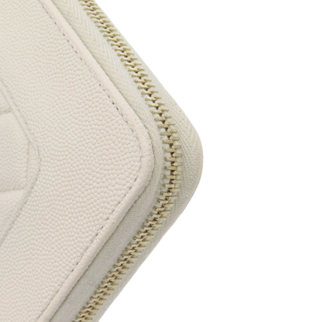 CHANEL Long Wallet Purse Grained Calfskin Skin white Mademoiselle Gold Metal