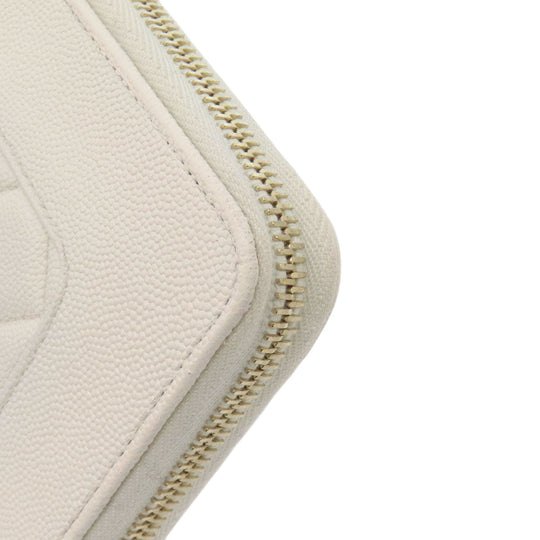 CHANEL Long Wallet Purse Grained Calfskin Skin white Mademoiselle Gold Metal
