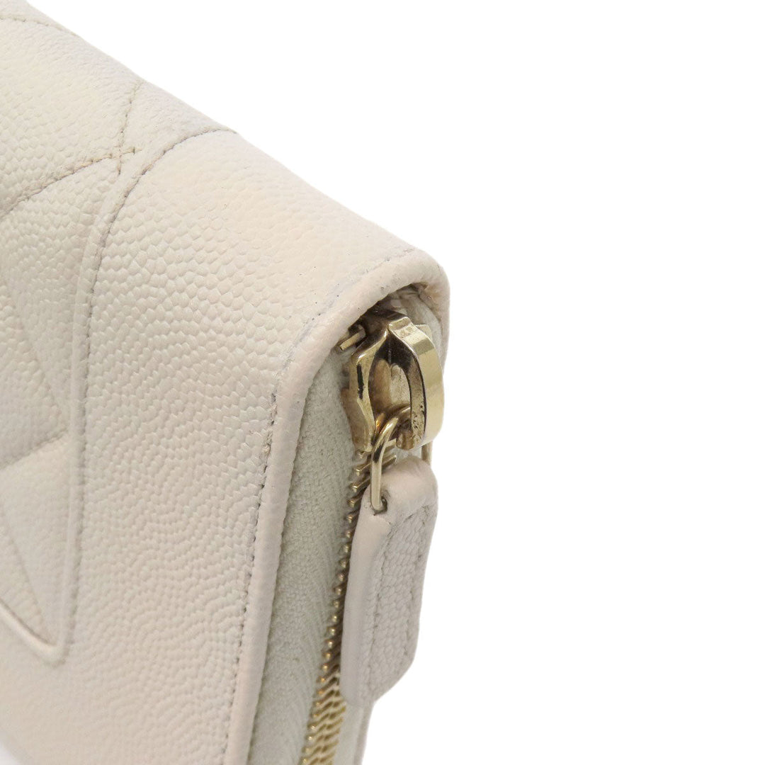 CHANEL Long Wallet Purse Grained Calfskin Skin white Mademoiselle Gold Metal