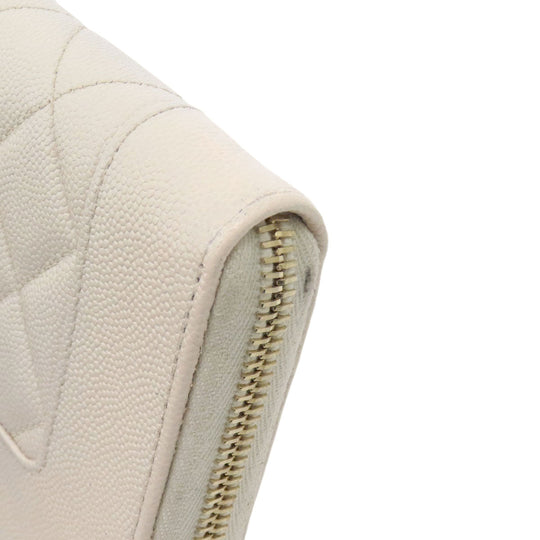 CHANEL Long Wallet Purse Grained Calfskin Skin white Mademoiselle Gold Metal