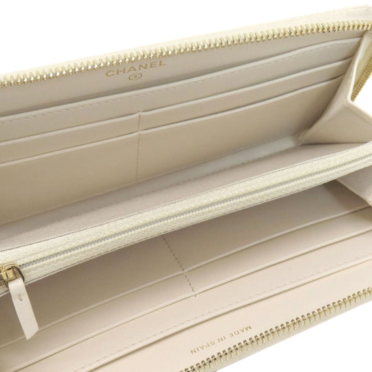 CHANEL Long Wallet Purse Grained Calfskin Skin white Mademoiselle Gold Metal
