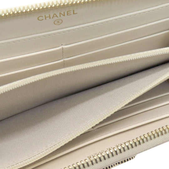 CHANEL Long Wallet Purse Grained Calfskin Skin white Mademoiselle Gold Metal