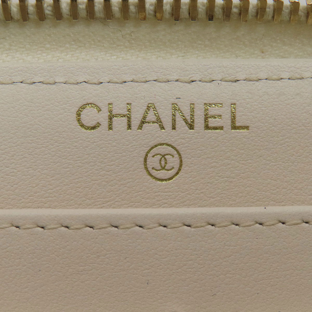 CHANEL Long Wallet Purse Grained Calfskin Skin white Mademoiselle Gold Metal