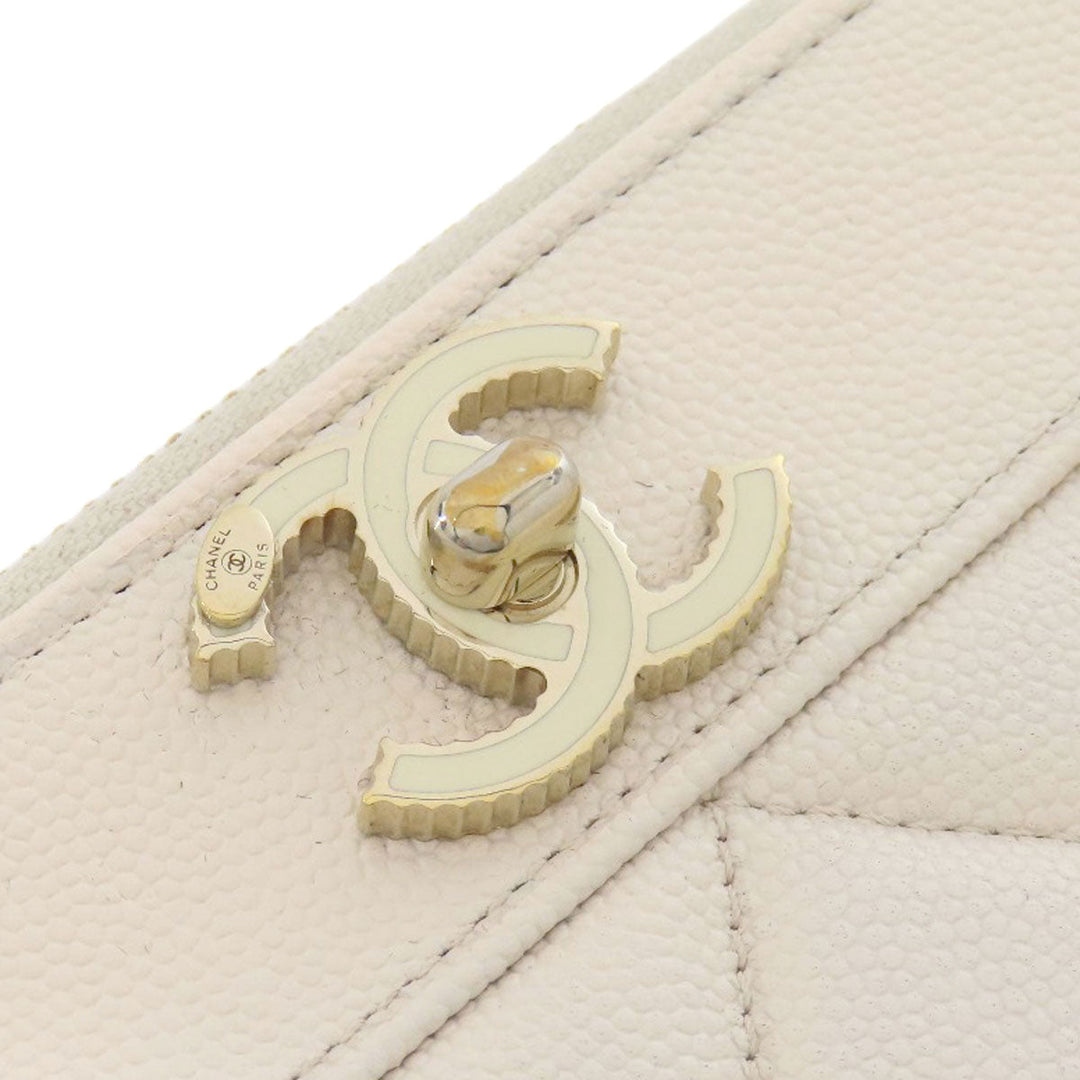 CHANEL Long Wallet Purse Grained Calfskin Skin white Mademoiselle Gold Metal