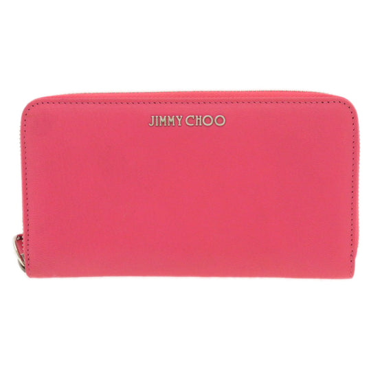 JIMMY CHOO Long Wallet Purse Calfskin pink Logo motif Women Used Authentic