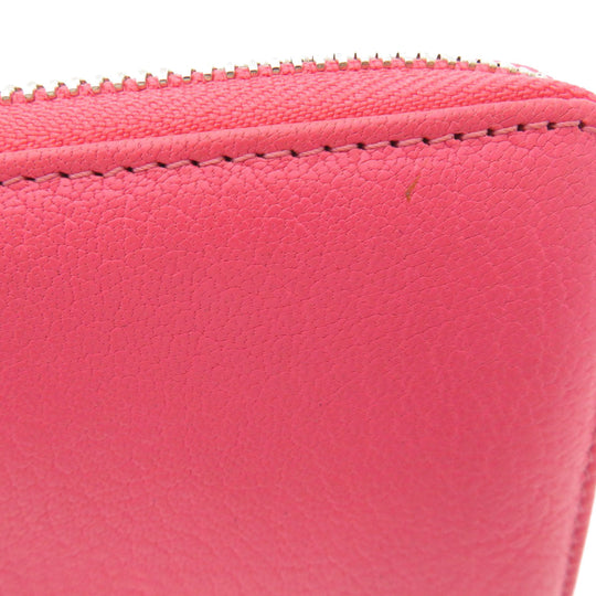 JIMMY CHOO Long Wallet Purse Calfskin pink Logo motif Women Used Authentic