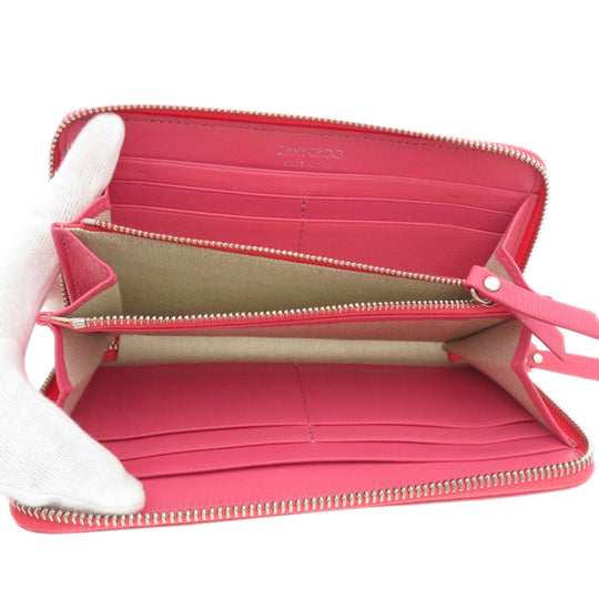 JIMMY CHOO Long Wallet Purse Calfskin pink Logo motif Women Used Authentic