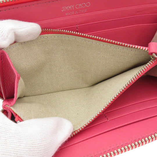 JIMMY CHOO Long Wallet Purse Calfskin pink Logo motif Women Used Authentic