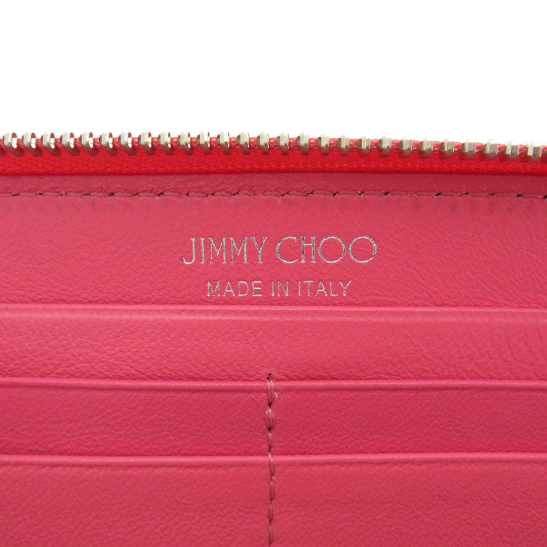 JIMMY CHOO Long Wallet Purse Calfskin pink Logo motif Women Used Authentic