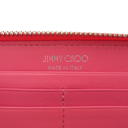 JIMMY CHOO Long Wallet Purse Calfskin pink Logo motif Women Used Authentic
