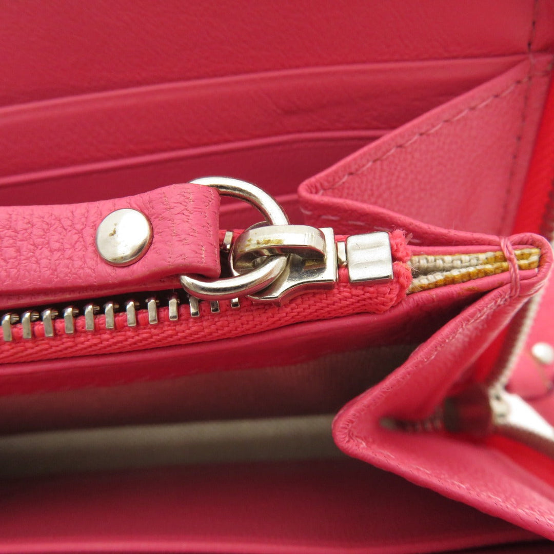 JIMMY CHOO Long Wallet Purse Calfskin pink Logo motif Women Used Authentic