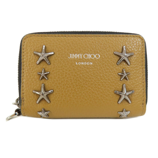 JIMMY CHOO Coin case leather Brown Star motif Women Used Authentic
