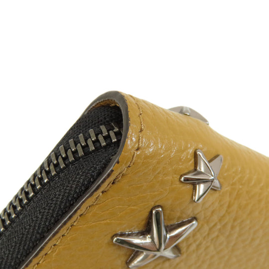 JIMMY CHOO Coin case leather Brown Star motif Women Used Authentic