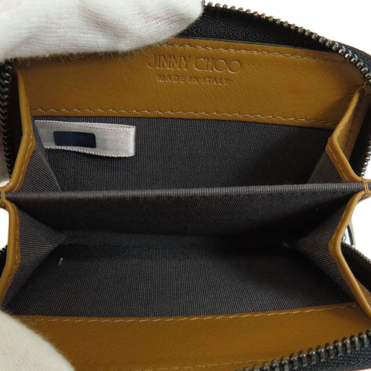 JIMMY CHOO Coin case leather Brown Star motif Women Used Authentic