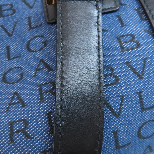 BVLGARI Handbag denim blue Logomania B Zero One Women Used Authentic