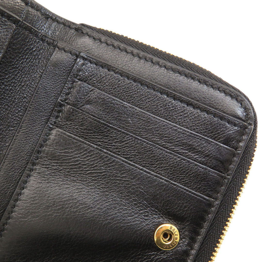 BALENCIAGA Bifold Wallet 650871 leather black logo Women(Unisex) Used Authentic
