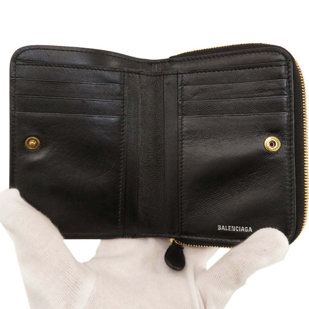 BALENCIAGA Bifold Wallet 650871 leather black logo Women(Unisex) Used Authentic