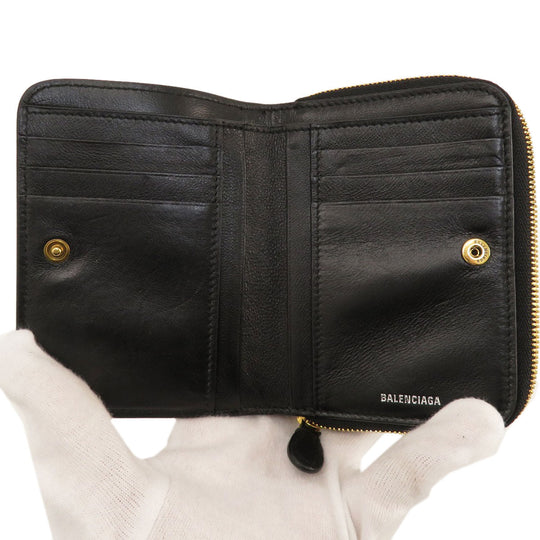 BALENCIAGA Bifold Wallet 650871 leather black logo Women(Unisex) Used Authentic