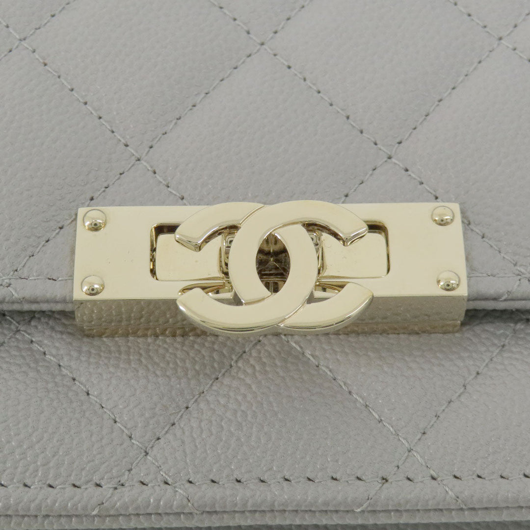 CHANEL Shoulder Bag Caviar skin gray Chain Wallet Matelasse COCO Mark Gold Metal