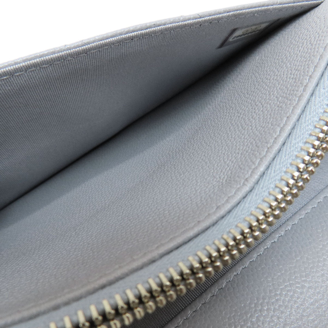 CHANEL Shoulder Bag Caviar skin gray Chain Wallet Matelasse COCO Mark Gold Metal