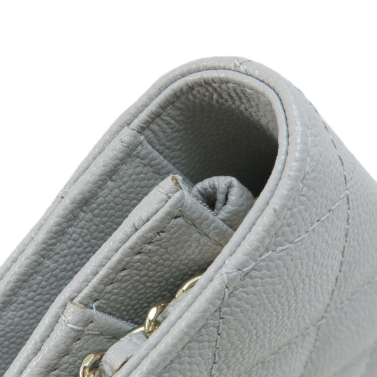 CHANEL Shoulder Bag Caviar skin gray Chain Wallet Matelasse COCO Mark Gold Metal