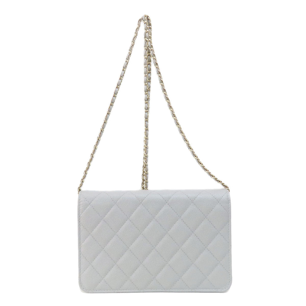 CHANEL Shoulder Bag Caviar skin gray Chain Wallet Matelasse COCO Mark Gold Metal
