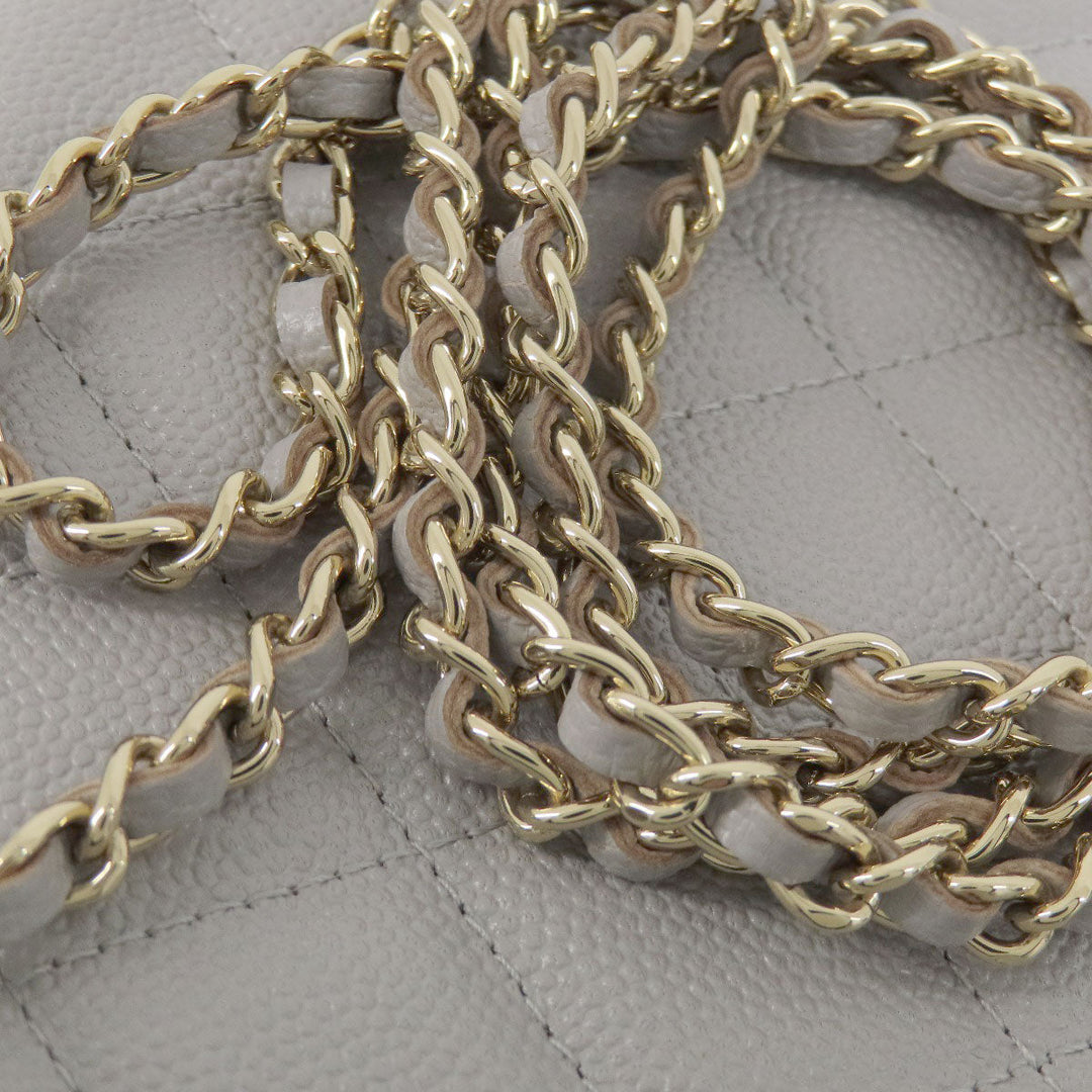 CHANEL Shoulder Bag Caviar skin gray Chain Wallet Matelasse COCO Mark Gold Metal